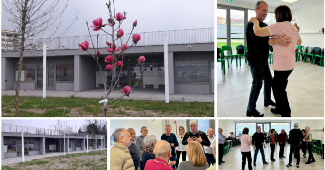 La magnolia all'ingresso del nuovo centro anziani di piazzale Kennedy che verrà inaugurato a giorni e i balli di ieri che hanno accolto la visita del sindaco Galimberti e dell'assessore Molinari