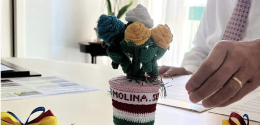 Il prezioso lavoro all'uncinetto realizzato da una delle ospiti del Molina in occasione del 150° anniversario della Fondazione