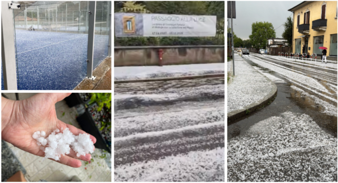 Alcune immagini della grandinata a Varese (le due verticali via NaturalMeteo, che ringraziamo)