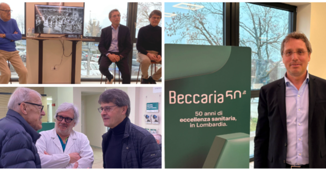 Il Beccaria compie cinquant'anni: a destra il "papà" e ad del centro Claudio Pucci, a sinistra l'appuntamento di stamattina per rinsaldare radici, presente e futuro con Aldo Ossola e Giulio Clerici, direttore sanitario della struttura