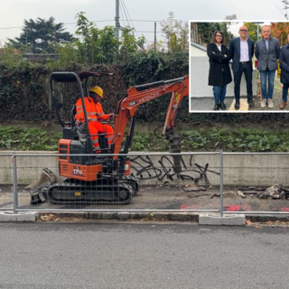 I lavori in partenza, nel riquadro Annalisa Berni, responsabile ciclo idrico integrato Alfa, Luca Lolaico, direttore generale Alfa, Emanuele Antonelli, sindaco Busto Arsizio, Fabio  Bandera, direttore tecnico Alfa