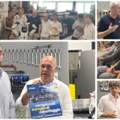 Gli Europei di canottaggio di Varese (29 luglio-2 agosto) esempio di sostenibilità nella presentazione a Td Group, azienda leader nel campo delle pulizie. In grande il direttore generale del comitato grandi eventi Pierpaolo Frattini con l'addetto stampa Michele Marocco e la locandina dell'evento. A destra dall'alto il sindaco Galimberti, il vicesindaco Perusin, l'assessore San Martino, il consigliere regionale Monti e qui sopra, l'imprenditore padrone di casa Diego Trogher
