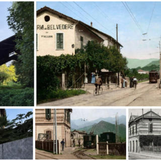 OGGI E IERI - Nelle due foto a sinistra la stazioncina dei tram delle Bettole oggi e nelle tre immagini a destra com'era all'inizio del secolo scorso