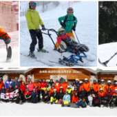 In alto da sinistra Gianni Garbin, papà Andrea, mamma Daniela e la loro Martina, e Igor Stella: lo sci da seduti e quella libertà ritrovata In alto da sinistra Gianni Garbin, papà Andrea, mamma Daniela e la loro Martina, e Igor Stella: lo sci da seduti e quella libertà ritrovata