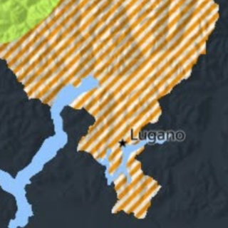 L'allerta canicola di livello 3 (pericolo marcato) per il sud delle Alpi nella cartina di MeteoSvizzera