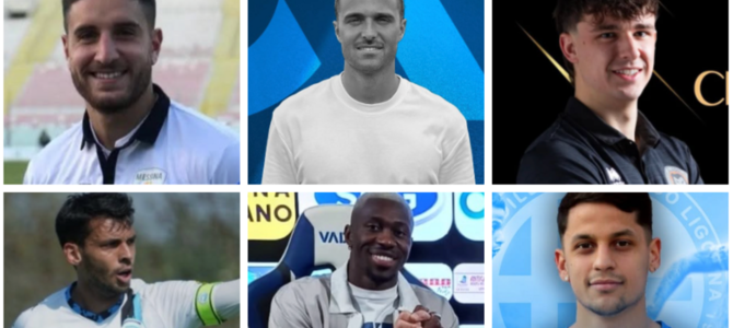 Tra colpi e sogni, per la Varesina sarà un grande mercato: dall'alto in senso orario  Fabrizio Ferrante, Alex Pedone , Christian Bianchetti, Guillermo Busto, Aboubakar Bakayoko e Mirko Gori