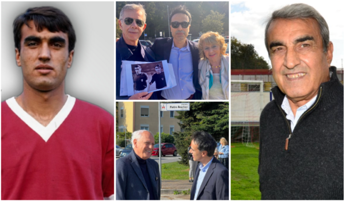 Pietro Anastasi con la V bianca in campo rosso nell'immagine sulla targa posta davanti allo stadio e, a destra, sul prato del suo Franco Ossola. In mezzo Enzo, nato a Scicli in Sicilia, ma pazzo per il Varese, che regala ad Anna Anastasi una fotografia di Pietro con Gigi Riva, e Roberto Bettega con Gianluca Anastasi nel piazzale intitolato a una leggenda del calcio Pietro Anastasi con la V bianca in campo rosso nell'immagine sulla targa posta davanti allo stadio e, a destra, sul prato del suo Franco Ossola. In mezzo Enzo, nato a Scicli in Sicilia, ma pazzo per il Varese, che regala ad Anna Anastasi una fotografia di Pietro con Gigi Riva, e Roberto Bettega con Gianluca Anastasi nel piazzale intitolato a una leggenda del calcio