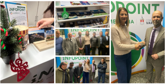 La presentazione dell'Info Point rinnovato alla palazzina di via Sacco accanto al Comune. A destra il vice sindaco Ivana Perusin e Massimo Grignani, presidente del Consorzio Turistico della provincia di Varese che gestirà la struttura