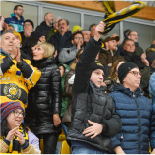 Popolo giallonero inimitabile. Sotto a sinistra Marco e Pippo Matonti, due cuori grandi così per i Mastini (foto Alberto Bernasconi)