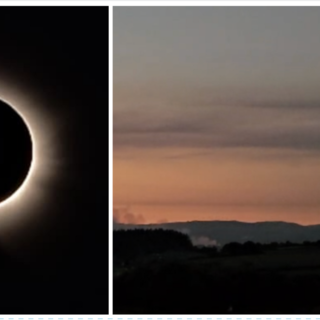 A sinistra: la splendida immagine dell'eclissi totale immortalata da Stefano Malinverno. A destra: un frame del video girato da Maurizio Moretti