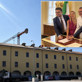 L'ex Caserma Garibaldi a Varese e il momento della firma che stamattina ha reso ufficiale l'arrivo in città dell'Archivio del Moderno di Mendrisio