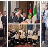 Siete il nostro orgoglio: a destra Larkin, Radice, Longhi e Andreoni davanti al Quirinale, qui sopra con il ministro Abodi e, poi, alla cerimonia