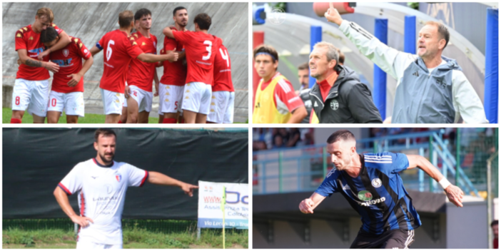 Dall'alto in senso orario: la forza del gruppo del Varese, Spilli e il vice Gheller spronano la Varesina, Gasparri con la maglia della Solbiatese che domani sfida Vitofrancesco e la Caronnese Dall'alto in senso orario: la forza del gruppo del Varese, Spilli e il vice Gheller spronano la Varesina, Gasparri con la maglia della Solbiatese che domani sfida Vitofrancesco e la Caronnese