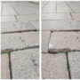 La zona di pavimentazione sconnessa in piazza San Vittore segnalata da una cittadina