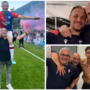 Donato Disabato sulle spalle di papà Michele, come dopo ogni promozione (e siamo a 7), a destra il team manager del Chiasso Stefano Pertile con Disa e poi in festa negli spogliatoi (foto FC Chiasso) Donato Disabato sulle spalle di papà Michele, come dopo ogni promozione (e siamo a 7), a destra il team manager del Chiasso Stefano Pertile con Disa e poi in festa negli spogliatoi (foto FC Chiasso)