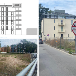 In via Lazio dietro al Faro e a un passo da largo Flaiano su quest'area sorgerà un complesso residenziale con spazio commerciale al piano terra. In alto a sinistra il disegno della nuova palazzina