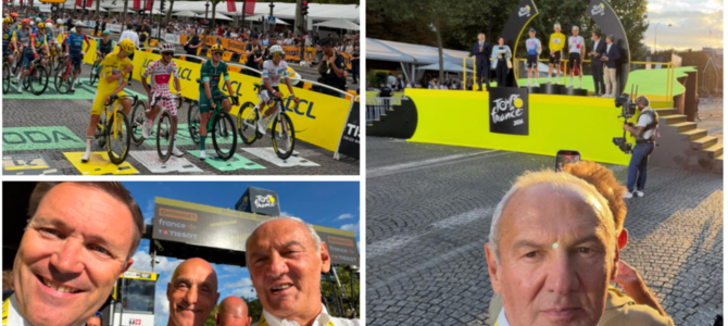 Renzo Oldani, orgoglio varesino all'ultima tappa del Tour con i grandi del ciclismo: a destra è accanto a David Lappartient, numero uno dell'Unione ciclistica internazionale e del ciclismo mondiale, e a Mauro Gianetti, ceo e guida dell'UAE Team Emirates di Tadej Pogacar Renzo Oldani, orgoglio varesino all'ultima tappa del Tour con i grandi del ciclismo: a destra è accanto a David Lappartient, numero uno dell'Unione ciclistica internazionale e del ciclismo mondiale, e a Mauro Gianetti, ceo e guida dell'UAE Team Emirates di Tadej Pogacar