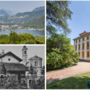 Villa Toletti, a destra, e la veduta sul Ceresio. Qui sopra l’antica stazione ferroviaria di proprietà del Comune di Cadegliano in una foto storiuca