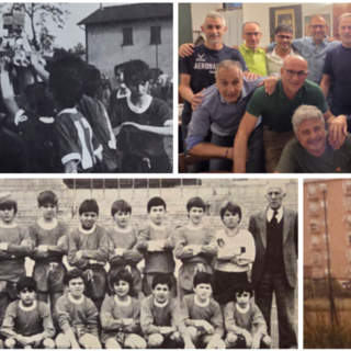Quei bambini del Bosto che vinsero il Torneo Giorgio Ferrini nell'83 si sono ritrovati in pizzeria alla Motta con lo stesso spirito di allora e l'amore per il calcio più puro. A destra capitan Fidanza ieri e oggi nella foto con i compagni e la targa di miglior giocatore del torneo vinto 43 anni fa