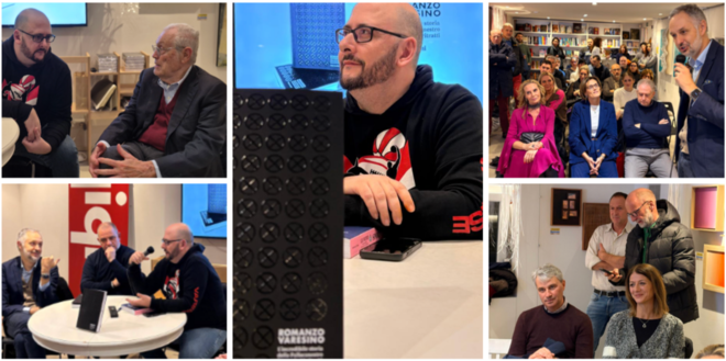 La presentazione di ieri alla Ubik di “Romanzo varesino – L’incredibile storia della Pallacanestro Varese in 80 ritratti”, il libro di Fabio Gandini omaggio agli 80 anni di un club che è leggenda: presenti Toto Bulgheroni, Max Ferraiuolo e tanti appassionati varesini, a partire dal sindaco Galimberti e dal vicesindaco Perusin