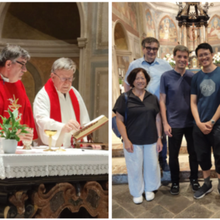 La messa per padre Adelio davanti alla sua famiglia arrivati da Hong Kong