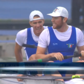 Giovanni Codato e Matteo Lodo subito dopo aver conquistato il bronzo mondiale nel due senza ad Amsterdam Giovanni Codato e Matteo Lodo subito dopo aver conquistato il bronzo mondiale nel due senza ad Amsterdam