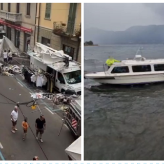 A sinistra: i danni del vento al mercato di Luino (foto da LuinoNotizie.it). A destra: i vigili del fuoco al lavoro per il natante incagliato sempre a Luino A sinistra: i danni del vento al mercato di Luino (foto da LuinoNotizie.it). A destra: i vigili del fuoco al lavoro per il natante incagliato sempre a Luino