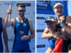 Qui sopra Matteo Lodo e Giovanni Codato, poi la sorella Alice Codato e Laura Meriano, coppie di bronzo nel due senza maschile e femminile agli Europei di Varese (foto tratte dalla pagina Facebook ufficiale della Federazione Italiana Canottaggio)