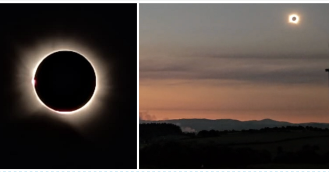 A sinistra: la splendida immagine dell'eclissi totale immortalata da Stefano Malinverno. A destra: un frame del video girato da Maurizio Moretti A sinistra: la splendida immagine dell'eclissi totale immortalata da Stefano Malinverno. A destra: un frame del video girato da Maurizio Moretti
