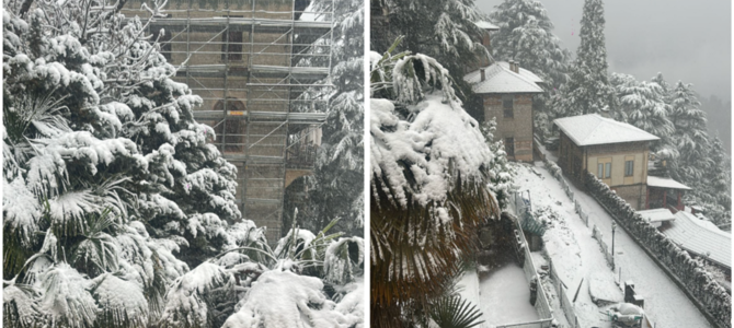 Nevicata in corso al Sacro Monte