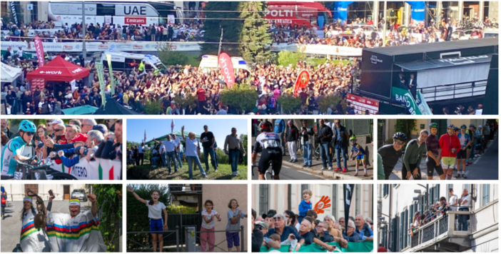 La folla in piazza Monte Grappa per la premiazione di Tadej Pogacar e il pubblico sulle strade della 104ª Tre Valli Varesine (Foto Alessandro Umberto Galbiati)