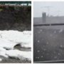 A destra: la grandine in strada a Laveno. A sinistra: i chicchi su Sangiano (dai video di NatualMeteo)