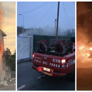 Da sinistra: l'incendio a Busto, l'intervento a Cassano e l'auto in fiamme a Varese Da sinistra: l'incendio a Busto, l'intervento a Cassano e l'auto in fiamme a Varese