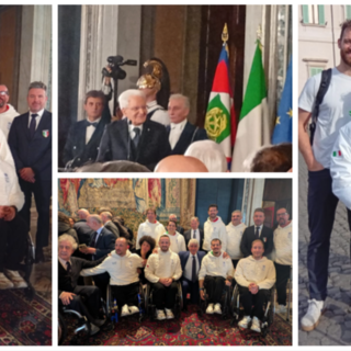 Siete il nostro orgoglio: a destra Larkin, Radice, Longhi e Andreoni davanti al Quirinale, qui sopra con il ministro Abodi e, poi, alla cerimonia