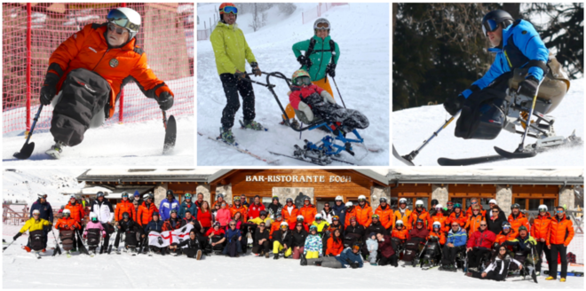 In alto da sinistra Gianni Garbin, papà Andrea, mamma Daniela e la loro Martina, e Igor Stella: lo sci da seduti e quella libertà ritrovata In alto da sinistra Gianni Garbin, papà Andrea, mamma Daniela e la loro Martina, e Igor Stella: lo sci da seduti e quella libertà ritrovata