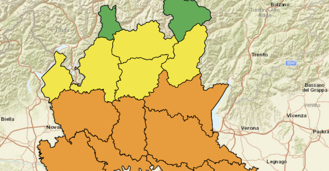La mappa delle allerte di Regione Lombardia