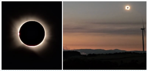 A sinistra: la splendida immagine dell'eclissi totale immortalata da Stefano Malinverno. A destra: un frame del video girato da Maurizio Moretti