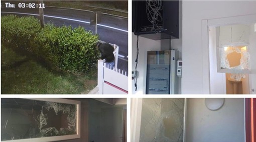 Il vandalo ripreso dalle telecamere e i danni causati all'Area Feste di via Montello a Solbiate Arno