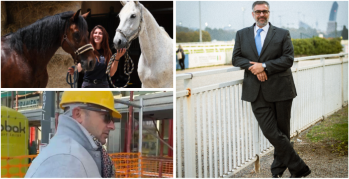 Dall'alto in senso orario Paola Marzotto, co-responsabile ufficio tecnico e segreteria generale della Varese Turf &amp; Sport S.r.l., l'amministratore delegato Luigi Rinzivillo e il presidente Enrico Cinti