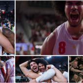 In senso orario: l'urlo di Nkamhoua, la curva che ingloba Assui, l'abbraccio tra lo stesso finlandese e Alviti, l'eroe Iroegbu che festeggia con Moore e tutti i compagni: immagini dell'amore che scatena la Pallacanestro Varese (Foto Fabio Averna) In senso orario: l'urlo di Nkamhoua, la curva che ingloba Assui, l'abbraccio tra lo stesso finlandese e Alviti, l'eroe Iroegbu che festeggia con Moore e tutti i compagni: immagini dell'amore che scatena la Pallacanestro Varese (Foto Fabio Averna)