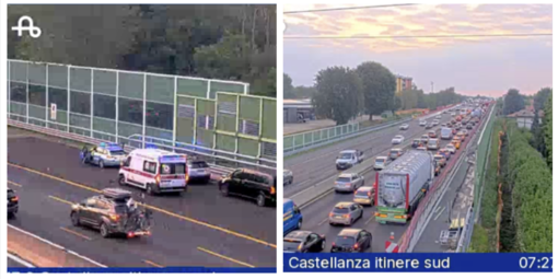 Le immagini dell'incidente e delle code in A8 ripreso dalle telecamere di Autostrade per l'Italia Le immagini dell'incidente e delle code in A8 ripreso dalle telecamere di Autostrade per l'Italia