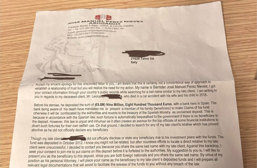 La lettera ricevuta dal cittadino di Taino e pubblicata sulla pagina Facebook della polizia locale