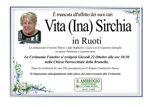 Vita (Ina) Sirchia in Ruoti
