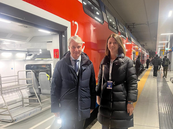 Davide Galimberti e Ivana Perusin all'inaugurazione del nuovo tratto ferroviario di Malpensa