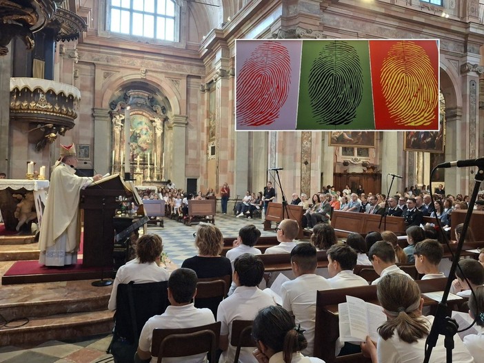 L'arcivescovo Delpini fra i bambini, in San Giovanni. Nel riquadro, dettaglio della nuova opera Urbansolid nella sede della cooperativa Rezzara, in via Miani