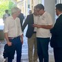 Galimberti e Giorgetti al termine del vertice sul calcio di oggi a Palazzo Estense