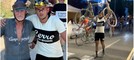 Martino Caliaro con lo zio Stefano Pozzi all'Eroica. E poi alza la bici sul traguardo di Gaiole in Chianti