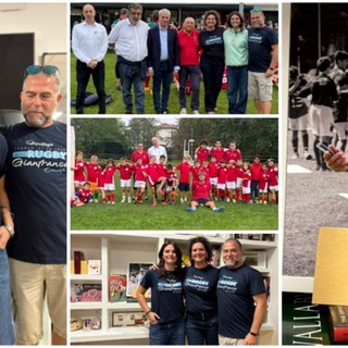 La giornata dell'inaugurazione dell'Heritage Ermolli a Giubiano in alcuni scatti: a sinistra la moglie Martine e la figlia Zoe insieme all'ex compagno di squadra Ermete Rossi