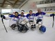 I varesini della Polha in pista con la Nazionale di para ice hockey: da sinistra Gabriele Lanza, Santino Stillitano, Alessandro Andreoni e Roberto Radice