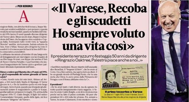 L'intervista di oggi a Beppe Marotta sulla Gazzetta dello Sport